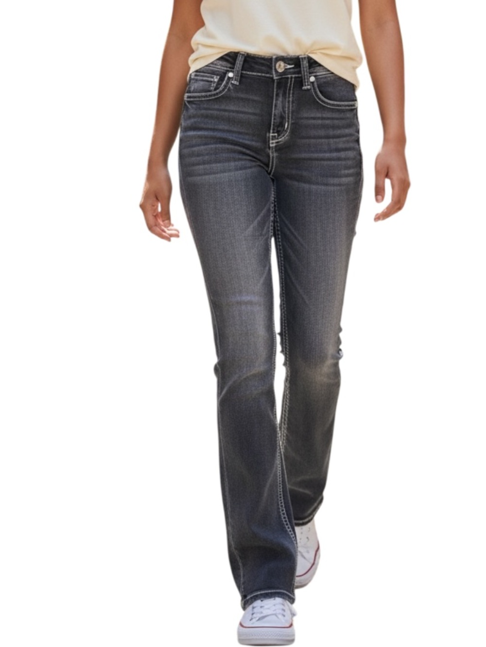 Fire & Rain Slim Mid-Rise Charcoal Bootcut Jeans - Picture 1 of 9
